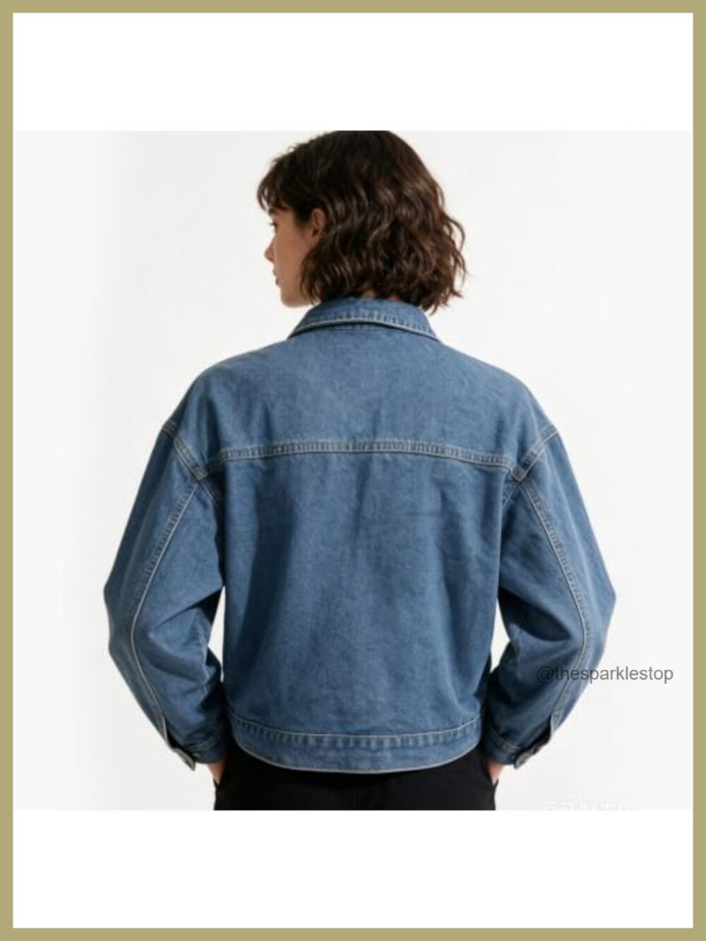 Women's Denim Bomber Jacket Crop Loose Fit Zip Up Cotton Blend